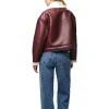 Womens Maroon Leather Jacket with Shearling Collar & Lining by Jacket Field
