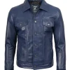 Womens Lambskin Leather Waxed Blue Jacket by Jacket Field