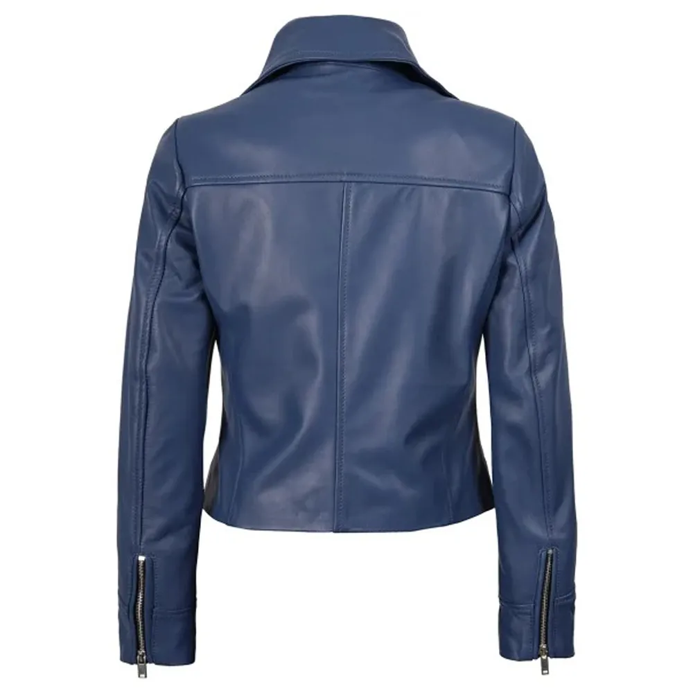 Womens Biker Style Leather Blue Jacket by Jacket Field