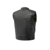 Club Cut Mens Black Leather Motorcycle Vest by Jacket Field