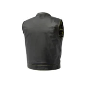 Club Cut Mens Black Leather Motorcycle Vest by Jacket Field