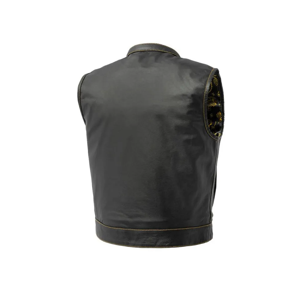 Club Cut Mens Black Leather Motorcycle Vest by Jacket Field