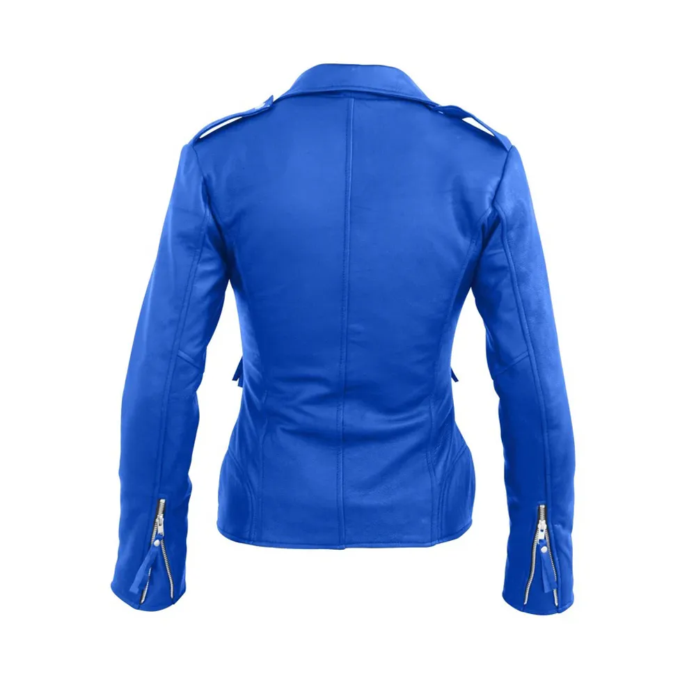Womens Brando Leather Blue Jacket by Jacket Field
