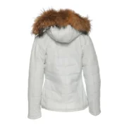 Women’s Puffer with Hood White Leather Jacket By Jacket Field