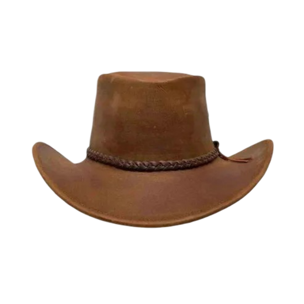 Mens Brown Western Style Leather Hat by Jacket Field