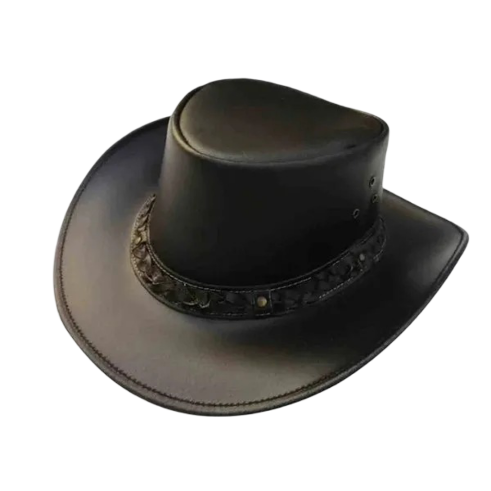 Mens Classic Brown Western Style Leather Hat by Jacket Field