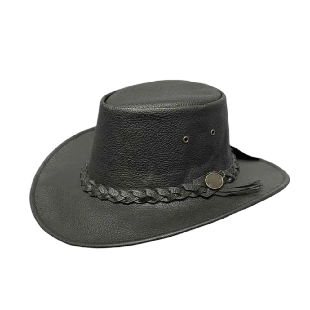 Mens Black American Cowboy Leather Hat by Jacket Field
