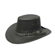 Mens Black American Cowboy Leather Hat by Jacket Field