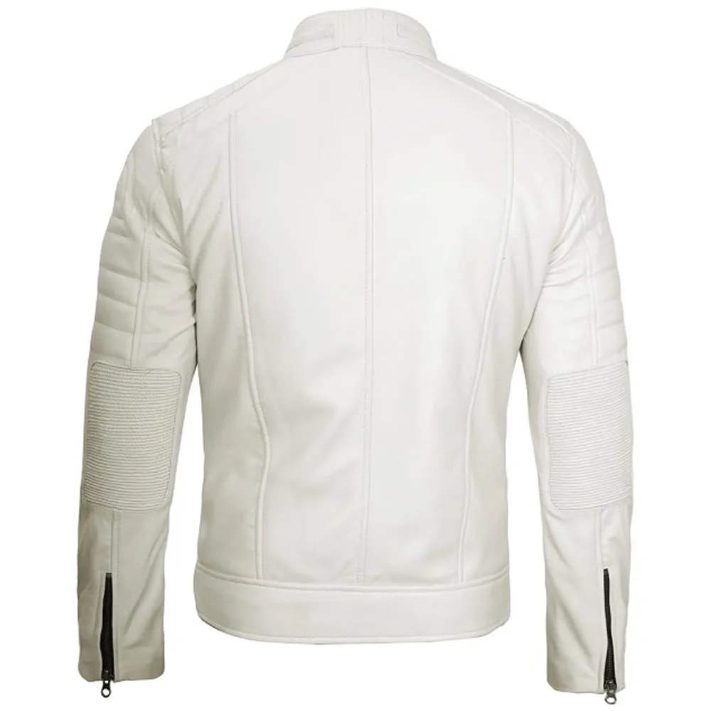 Austin Mens Cafe Racer Leather Off White Jacket by Jacket Field