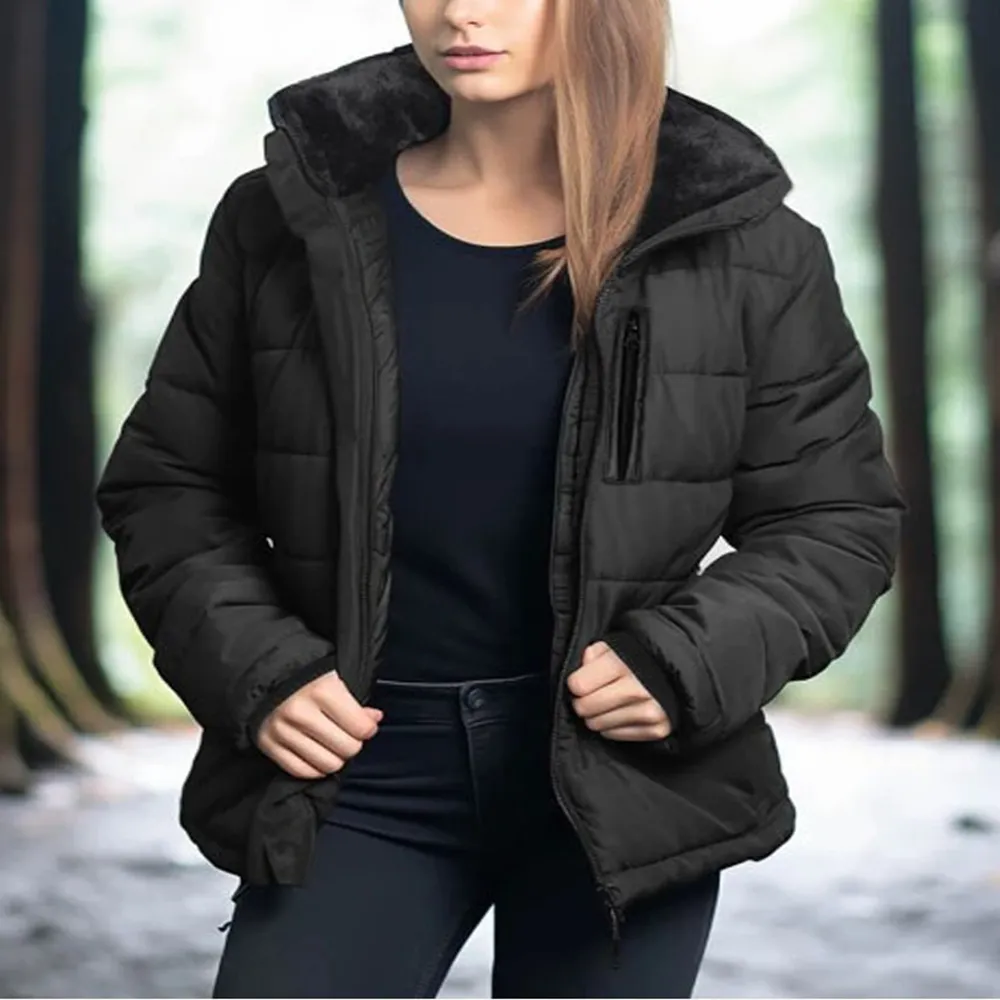 Azaria Women Black High Collar Puffer Jacket by Jacket Field