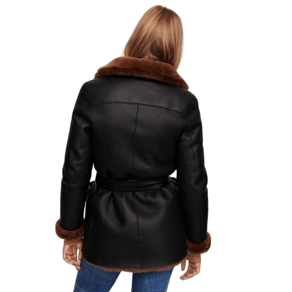 Womens Black Faux Leather Shearling Jacket by Jacket Field