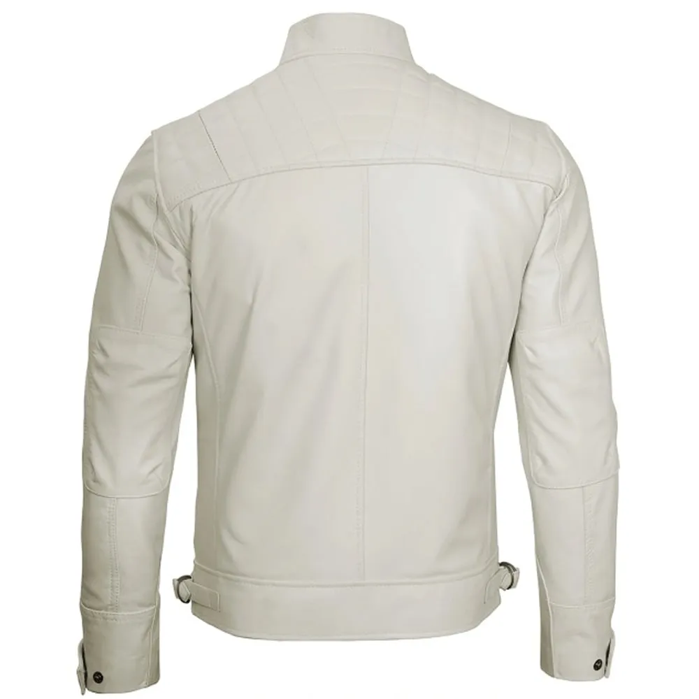 Classic Mens Leather Cafe Racer Off White Jacket by Jacket Field