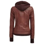 Dark Brown Leather Bomber Jacket Women with Removable Hood by Jacket Field