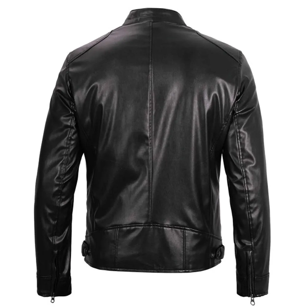 Mens Cafe Racer Vegan Black Leather Jacket by Jacket Field
