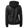 Black Leather Bomber Jacket Women with Removable Hood by Jacket Field