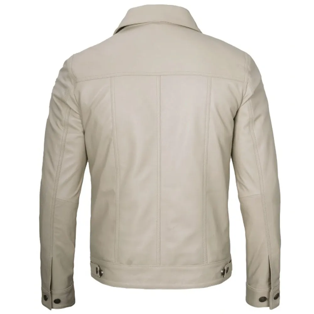 Mens Leather Trucker Off White Jacket by Jacket Field