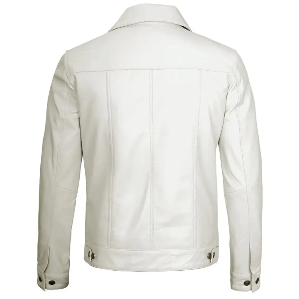 Fernando Mens Leather Trucker Off White Jacket by Jacket Field