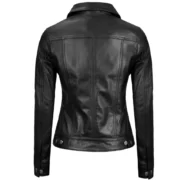 Fernando Women’s Trucker Black Leather Jacket By Jacket Field