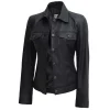 Fernando Women’s Vegan Trucker Black Leather Jacket By Jacket Field