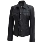 Fernando Women’s Vegan Trucker Black Leather Jacket By Jacket Field