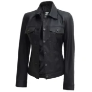 Fernando Women’s Vegan Trucker Black Leather Jacket By Jacket Field