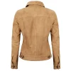 Womens Light Tan Trucker Leather Suede Jacket by Jacket Field