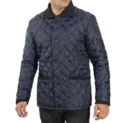 Mens Navy Blue Quilted Bomber Jacket by Jacket Field