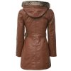 Womens Brown Leather Shearling Coat with Hooded by Jacket Field