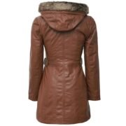 Womens Brown Leather Shearling Coat with Hooded by Jacket Field