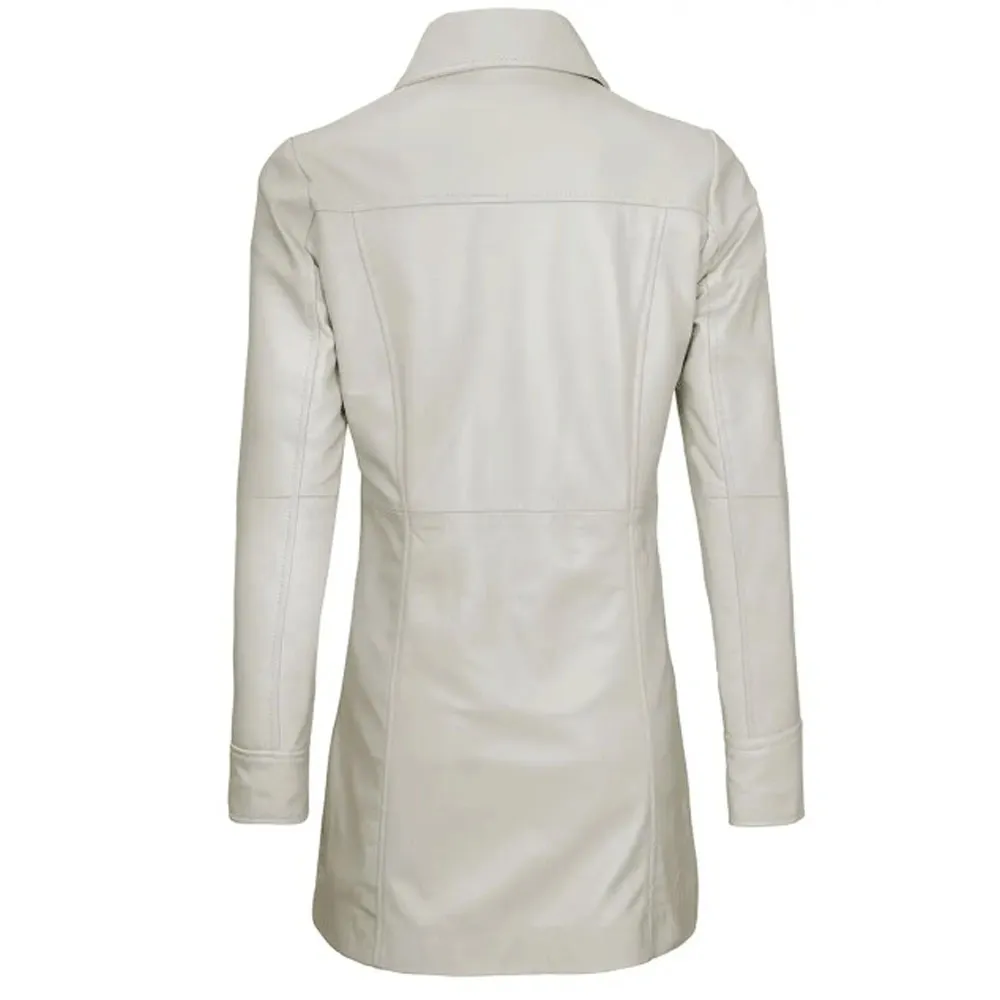 Kandis Womens Off White Real Leather Car Coat