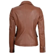 Kinley Womens Double Breasted Brown Leather Jacket by Jacket Field