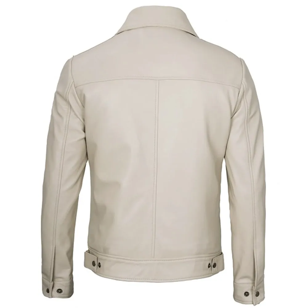 Mens Lambskin Leather Off White Jacket by Jacket Field