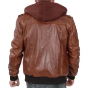 Mens Brown Leather Jacket with Hood by Jacket Field