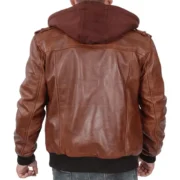 Mens Brown Leather Jacket with Hood by Jacket Field