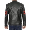 Men's Red Stripes Café Racer Leather Jacket – Premium Lambskin Leather