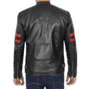 Men's Red Stripes Café Racer Leather Jacket – Premium Lambskin Leather