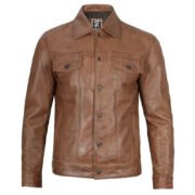 Mens Trucker Brown Leather Jacket by Jacket Field