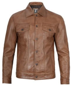 Mens Trucker Brown Leather Jacket by Jacket Field