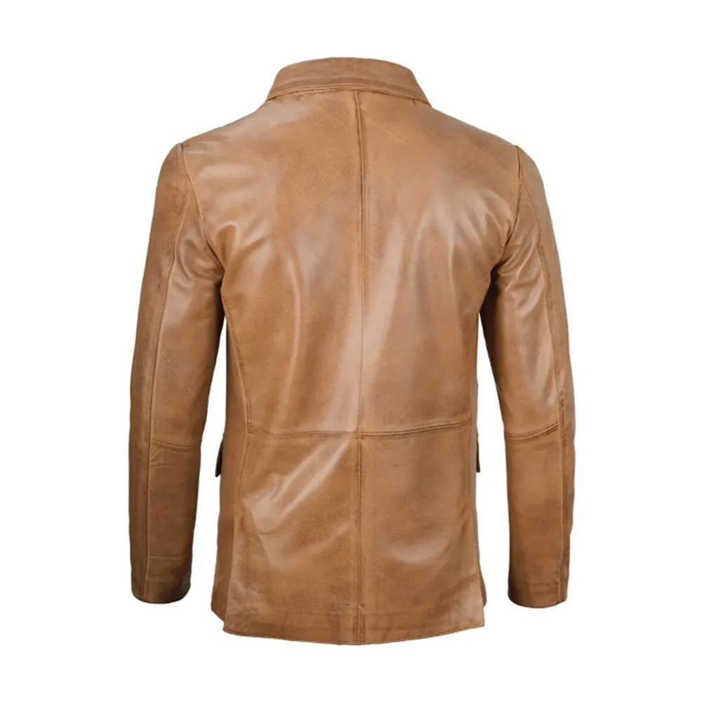 Mens Camel Brown Leather Blazer by Jacket Field