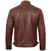 Mens Cognac Brown Leather Motorcycle Jacket Cafe Racer Style by Jacket Field