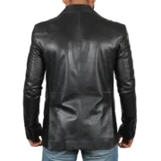 Men's Two-Button Blazer Black Leather Jacket by Jacket Field