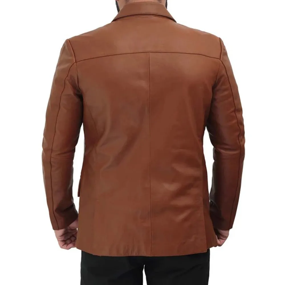 Men’s Tall Cognac Brown Leather Blazer Jacket by Jacket Field