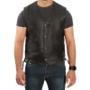 2 Mens Vintage V Neck Black Leather Vest Cowboy Style min - Mens Vintage V-Neck Black Leather Vest by Jacket Field