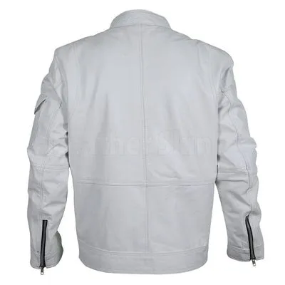Mens Flawless Leather Racer White Jacket by Jacket Field