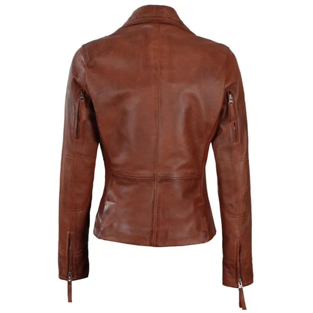 Womens Ramsey Cognac Brown Leather Jacket by Jacket Field