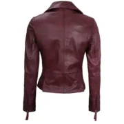 Womens Biker Waxed Maroon Leather Jacket by Jacket Field