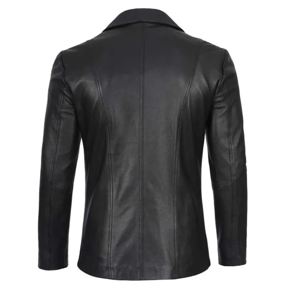 Mens Black Leather Blazer Coat by Jacket Field
