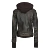 Tralee Dark Brown Leather Bomber Jacket Women with Hood by Jacket Field