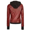 Tralee Maroon Leather Bomber Jacket Women with Removable Hood by Jacket Field