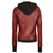 Tralee Maroon Leather Bomber Jacket Women with Removable Hood by Jacket Field